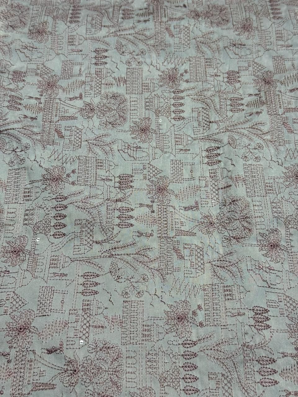 Pink Unique Pattern Sequin Embroidered Silk Fabric