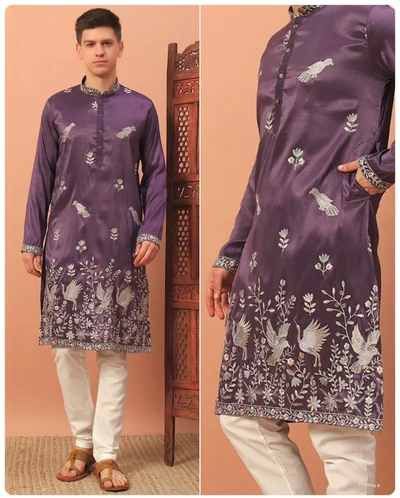 Men Silk Embroidered Kurta
