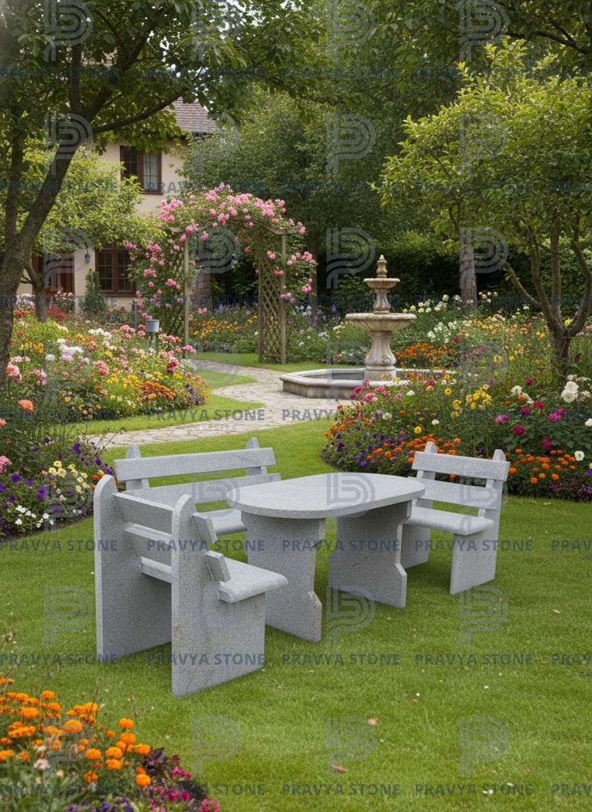 Grey Solid Stone Garden Benches