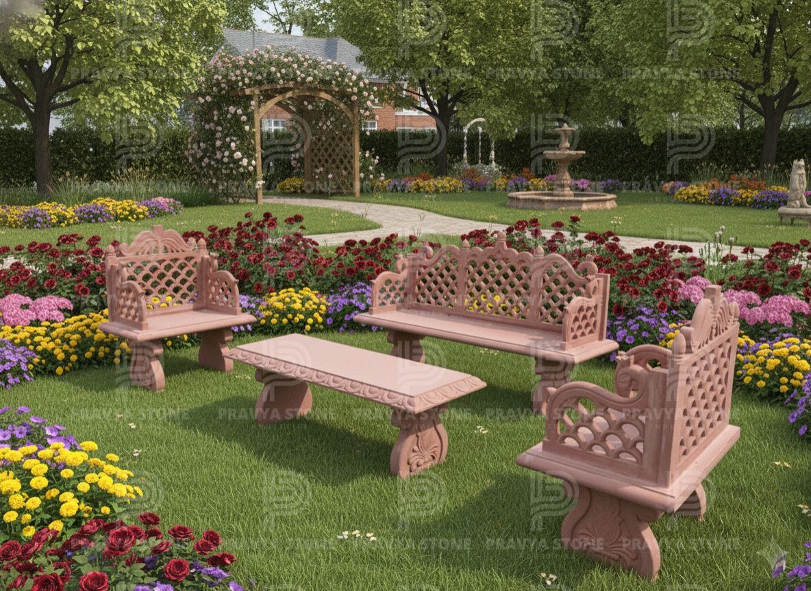 Hand Carved Outdoor Stone Bench