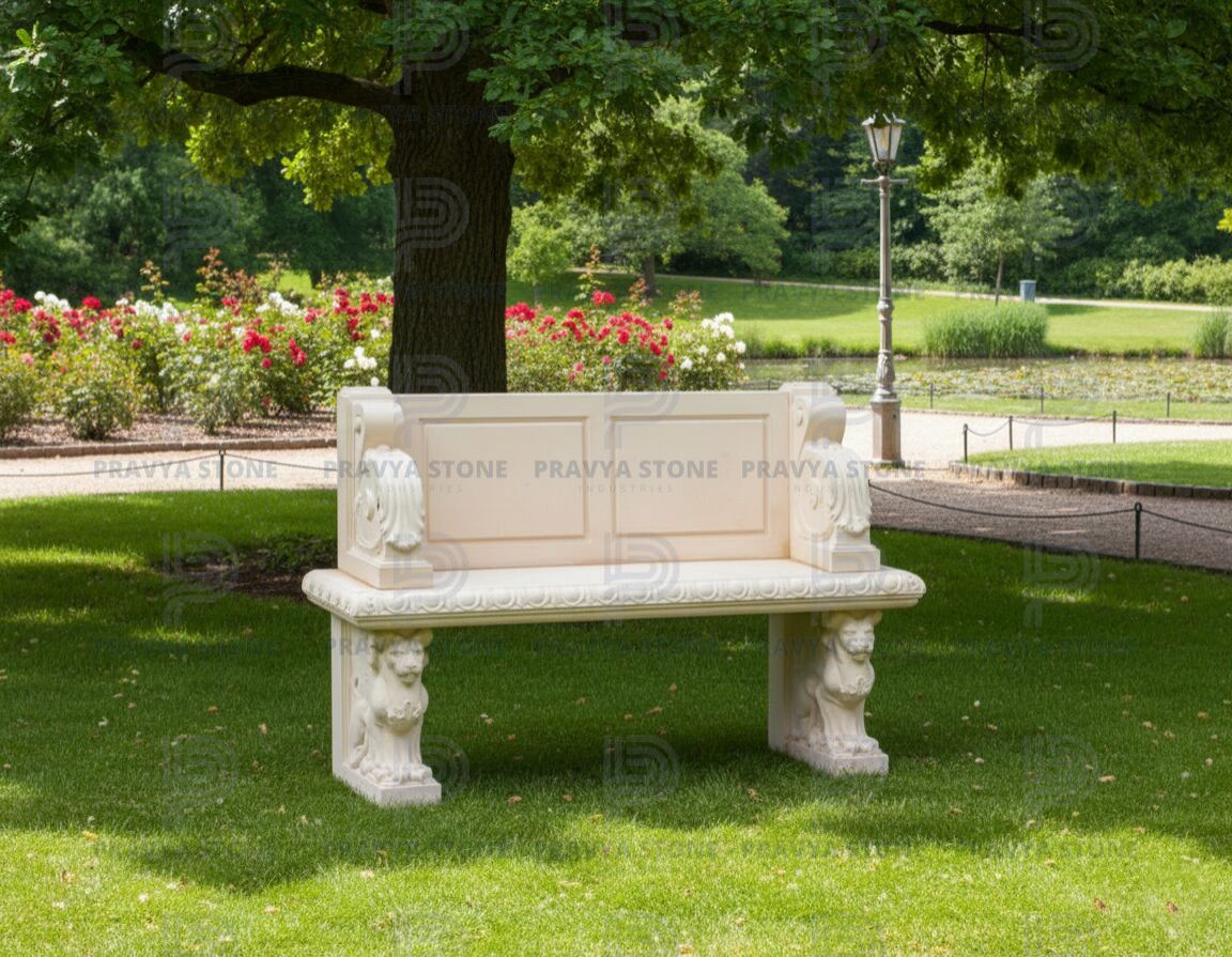 Handcrafted Stone Garden Bench