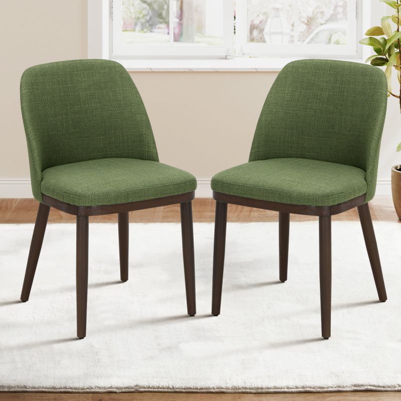 Mcm Upholstered Dining Chair - Dark Walnut / Moss Green