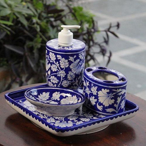 Blue Ceramic Bathroom Set