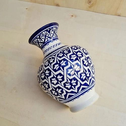 Blue Floral Cylindrical Ceramic Pottery Vase