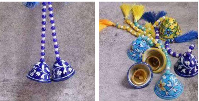 Blue Pottery Ceramic Evil Eye Decor Bells