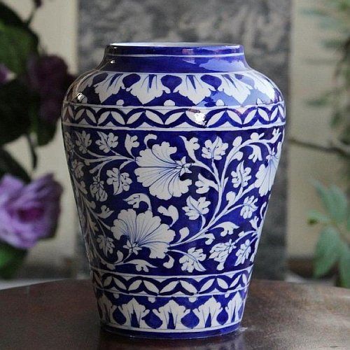Hand Painted Blue Ceramic Flower Pot
