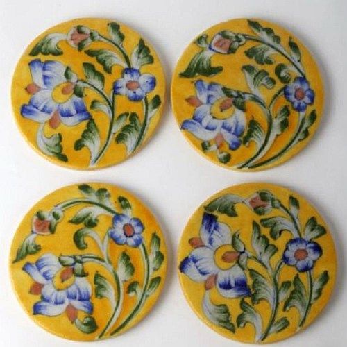 Hand Painted Round Yellow Ceramic Tea Coaster