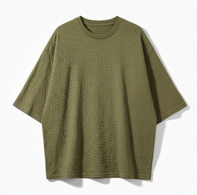 Mens Crinkle Crepe Round Neck Off Shoulder T-Shirt