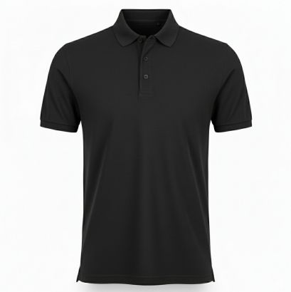 Mens Plain Black Cotton Pique Regular Fit Polo T-Shirt
