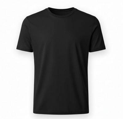 Mens Plain Black Cotton Round Neck T-Shirt