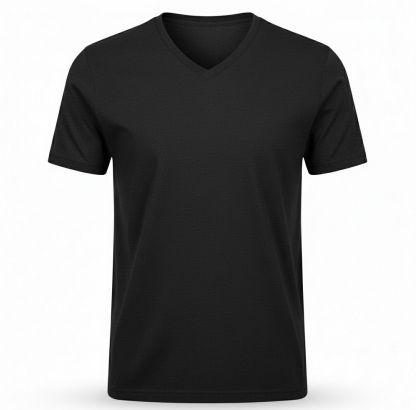 Mens Plain Black Cotton V Neck T-Shirt