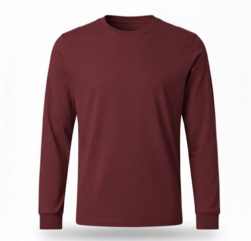 Mens Plain Maroon Cotton Full Sleeve T-Shirt