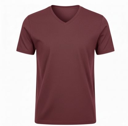 Mens Plain Maroon Cotton V Neck T-Shirt