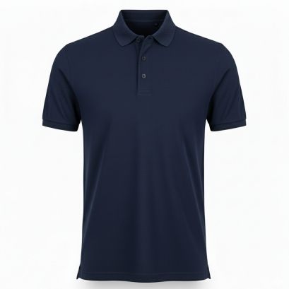 Mens Plain Navy Blue Cotton Pique Regular Fit Polo T-Shirt
