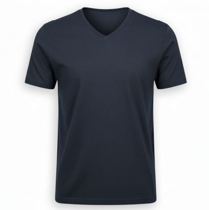 Mens Plain Navy Blue Cotton V Neck T-Shirt