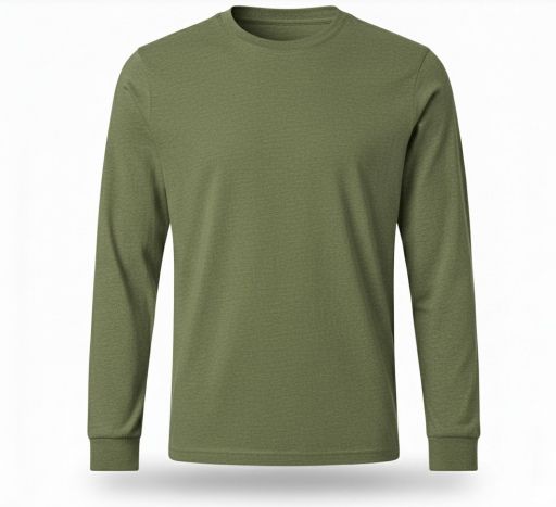 Mens Plain Olive Green Cotton Full Sleeve T-Shirt