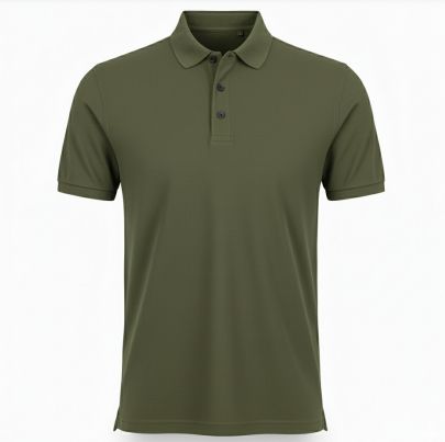 Mens Plain Olive Green Cotton Pique Regular Fit Polo T-Shirt