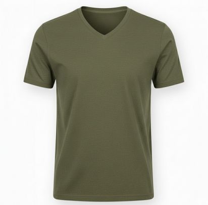 Mens Plain Olive Green Cotton V Neck T-Shirt