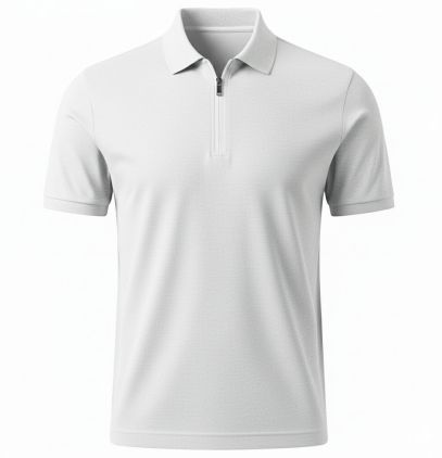 Mens Plain White Cotton Pique Zip Polo T-Shirt