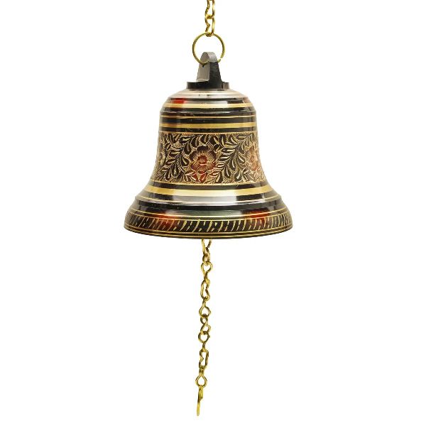 Giri Polished Brass Hanging Bell Enamel With Chain Traditional