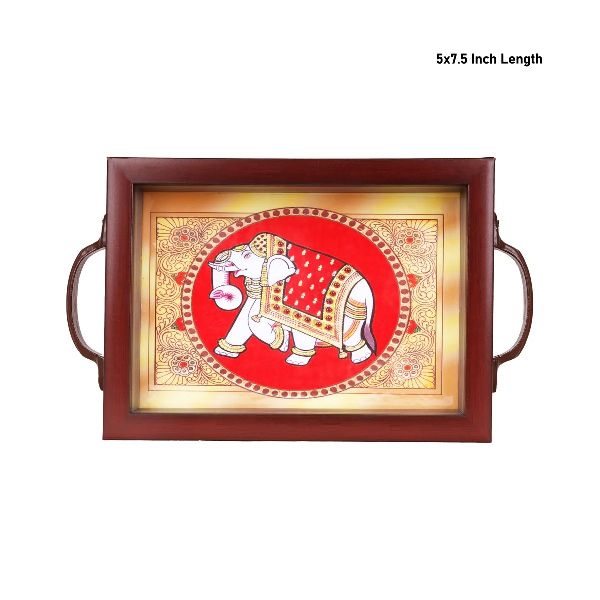 Tanjore Glass Painting Wooden Tray With Handle