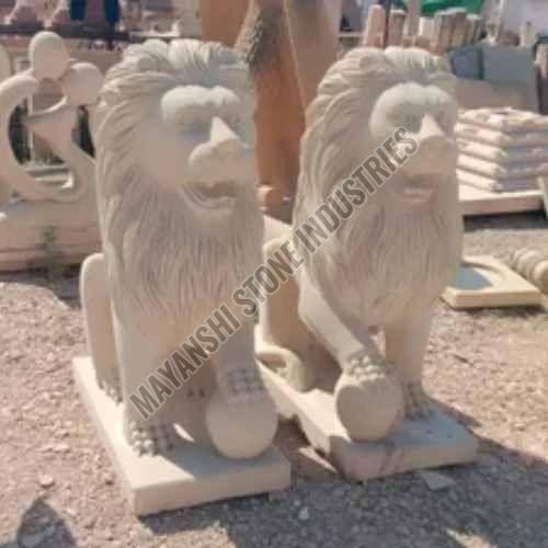 Polish Pink Sandstone Tiger Statue for Interior Decor