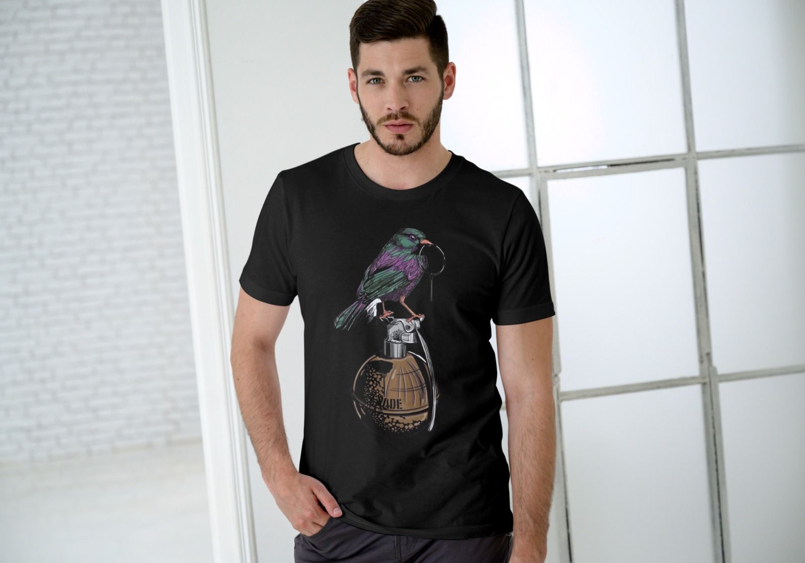 Black Men Slim Fit Printed Cotton T-Shirt