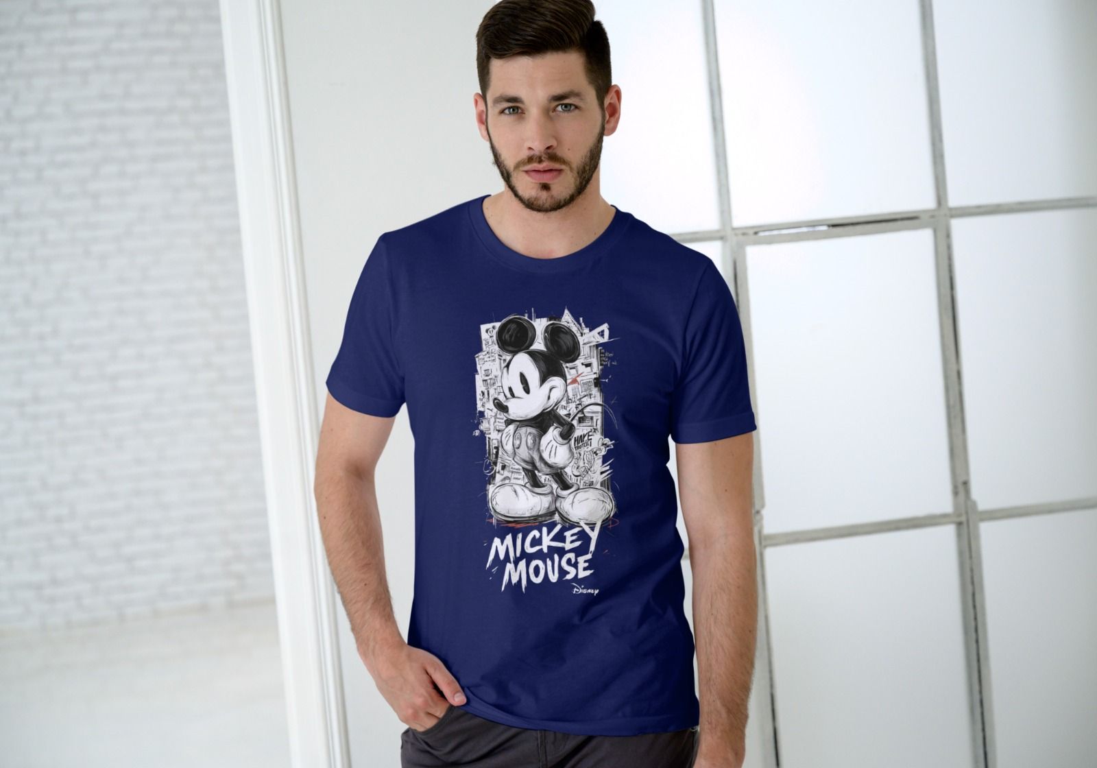 Blue Men Cotton Graphic T-Shirt