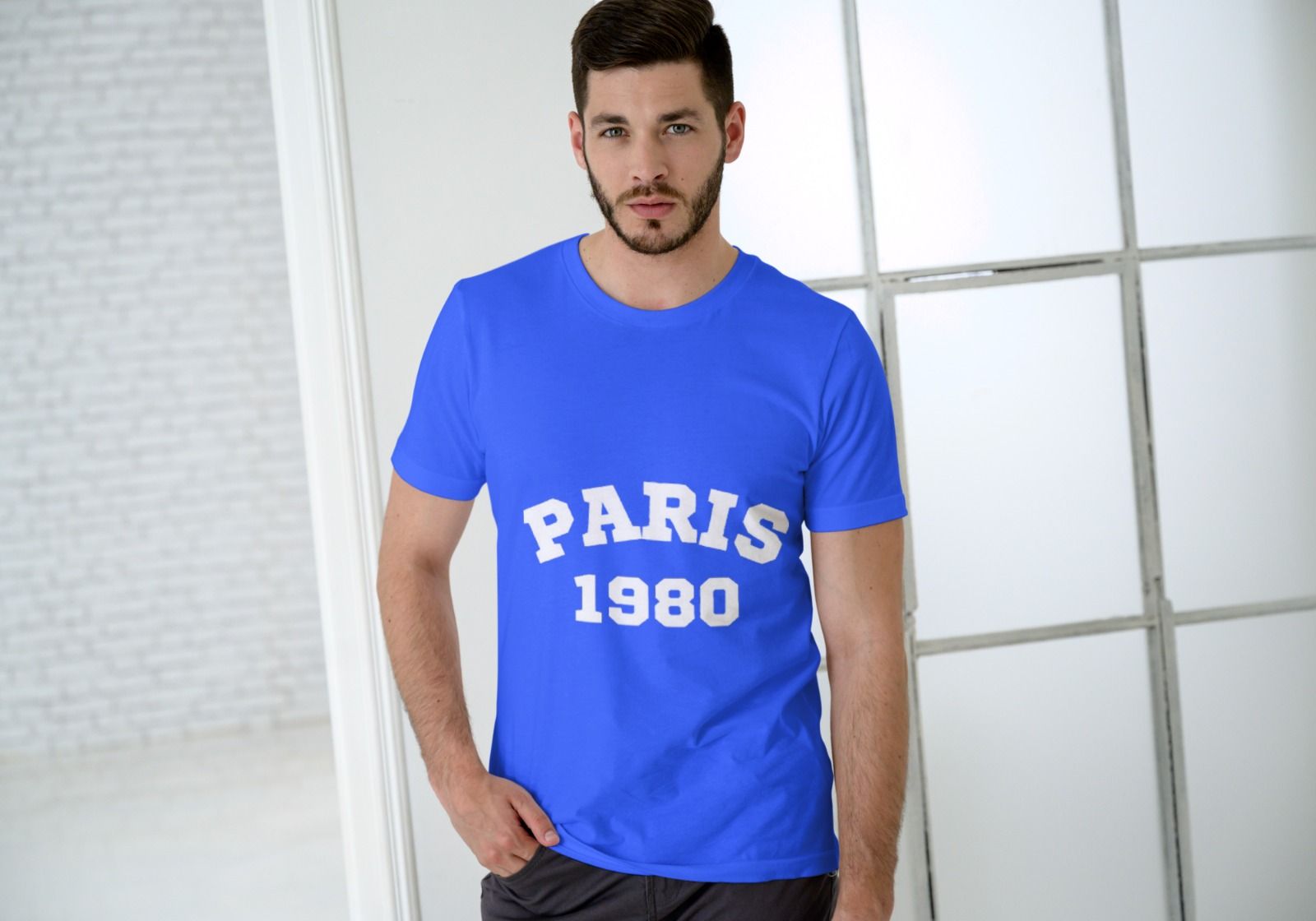 Blue Men Crew Neck Printed T Shirt