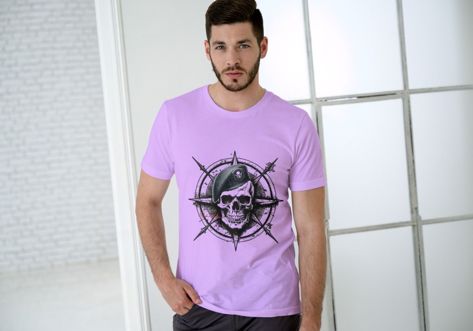 Purple Men Breathable Cotton Printed T-Shirt