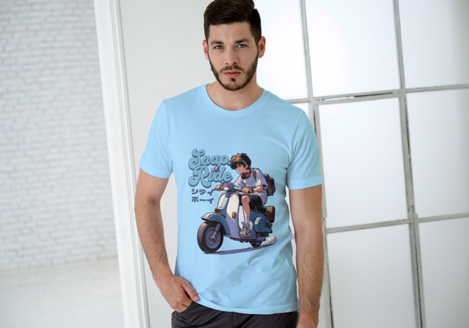 Sky Blue Men Urban Printed Cotton T-Shirt