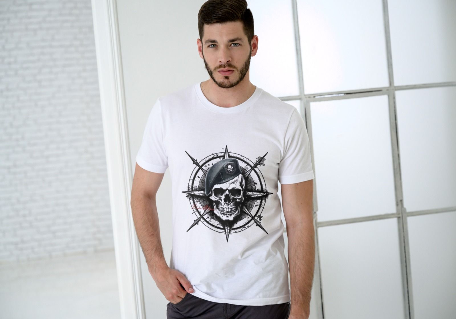 White Men Trendy Printed Cotton T Shirt