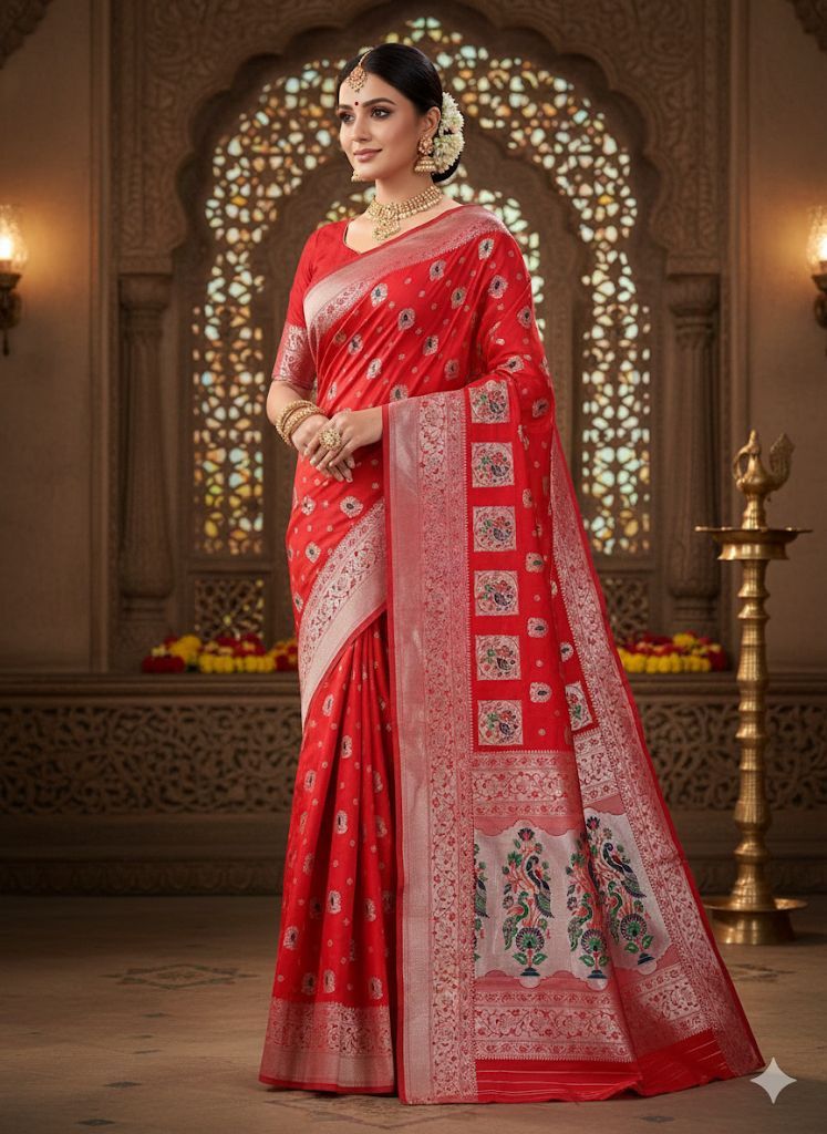 Bridal Paithani Silk Saree with Gold Zari