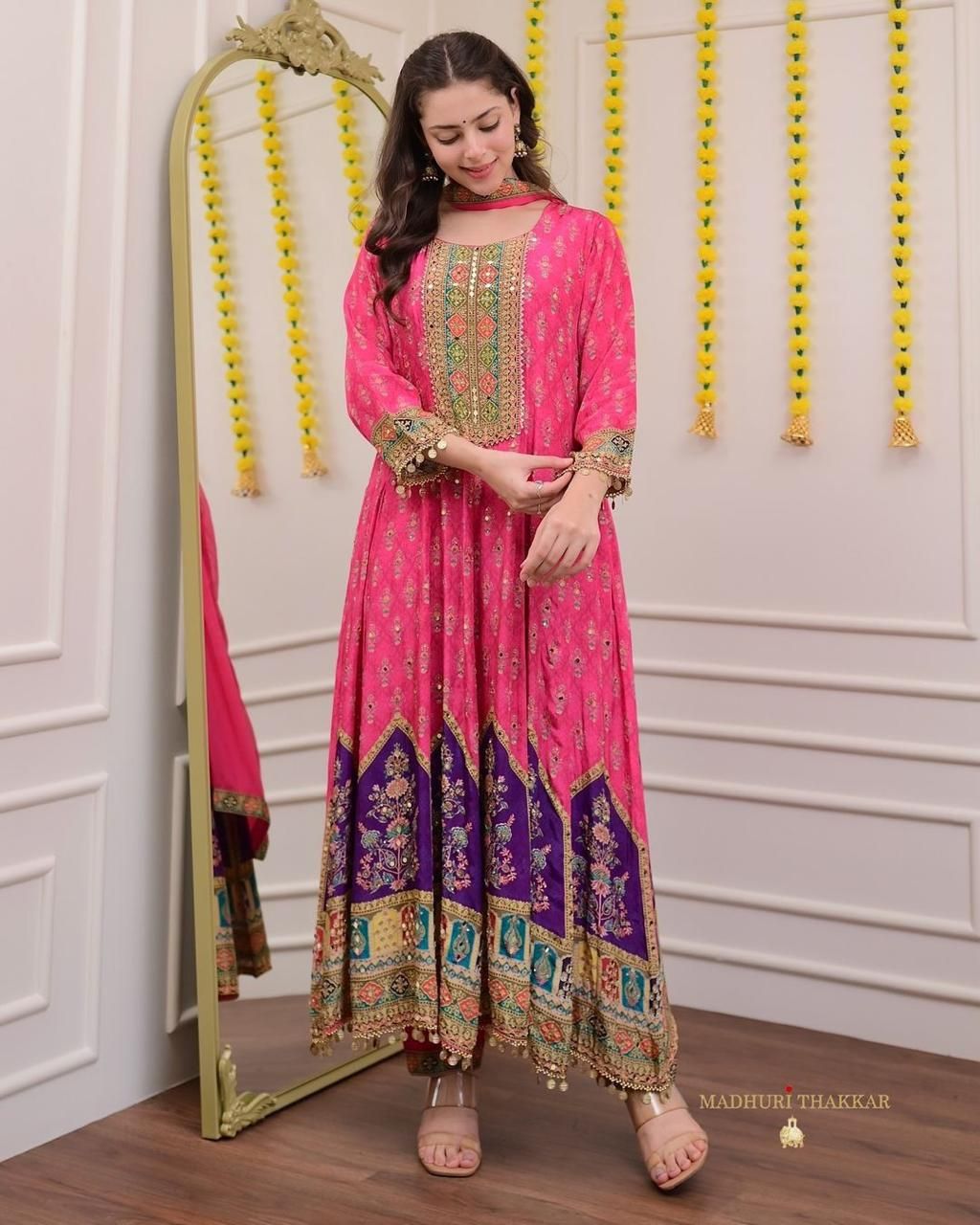 Chinon Embroidered Kurta Salwar Dupatta Set