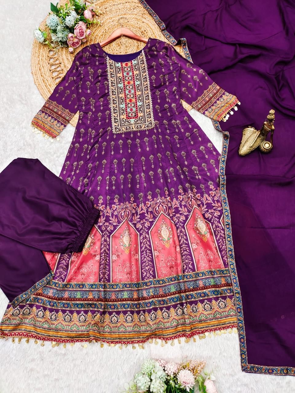 Festive Wear Chinon Kurti Dupatta Set