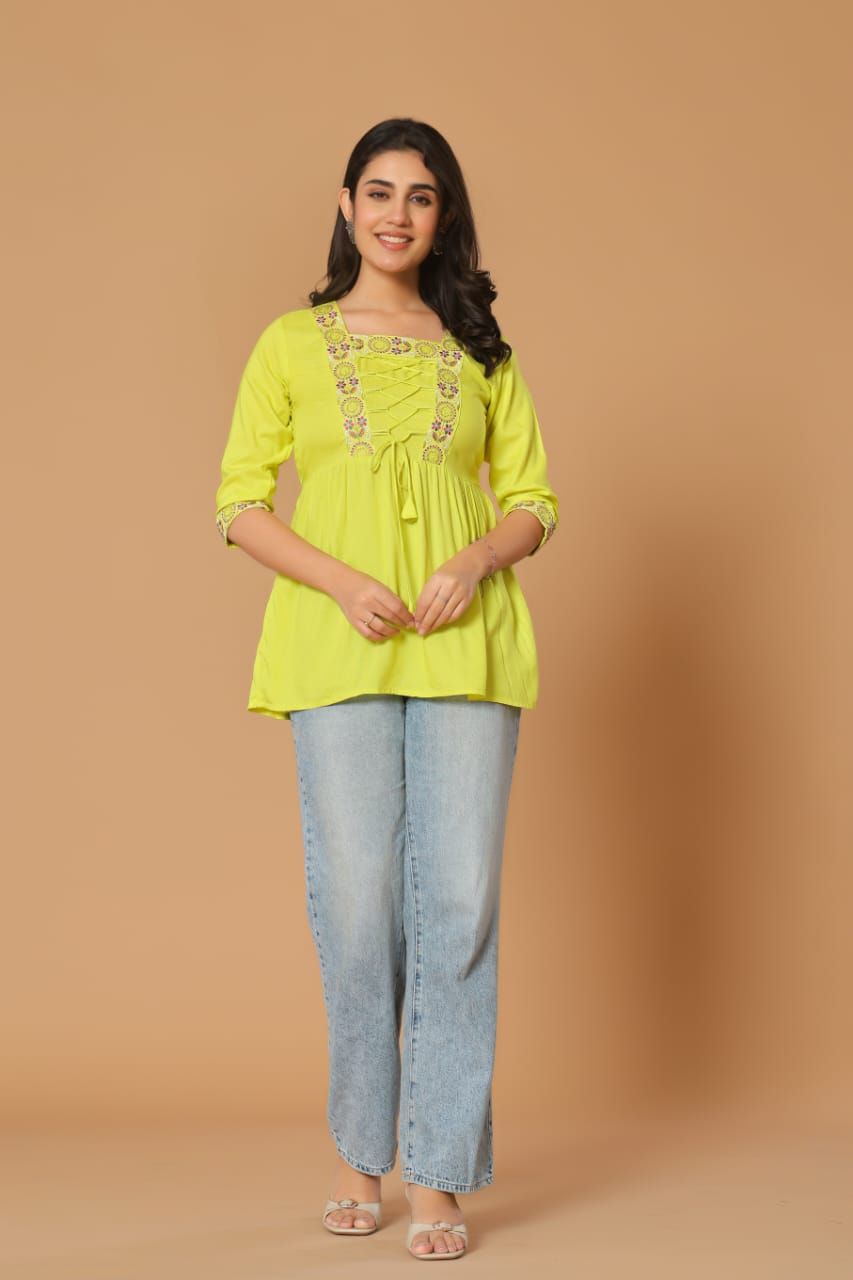 Short Embroidered Kurta Top
