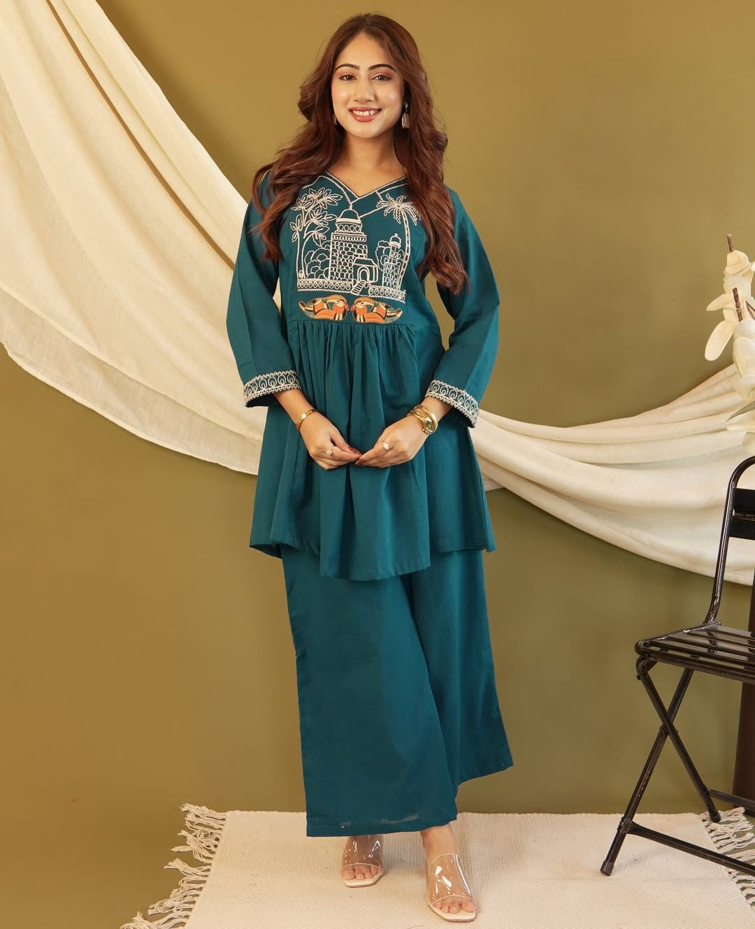 Women Cotton Embroidered Co Ord Set