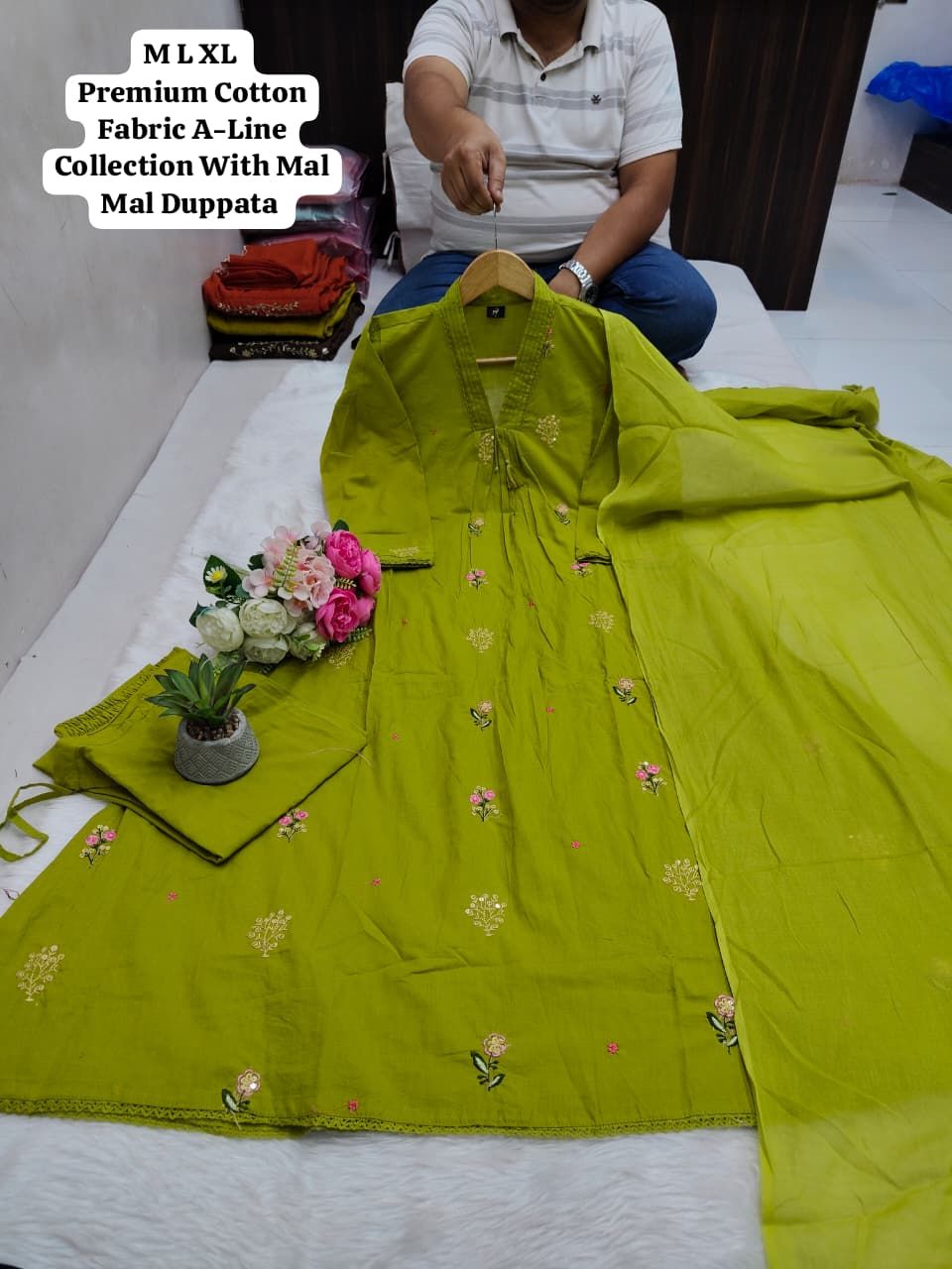 Women Cotton Kurti Pant Dupatta Set