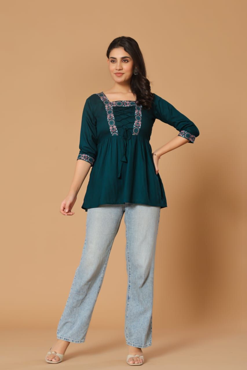 Women Embroidered Short Kurta Top