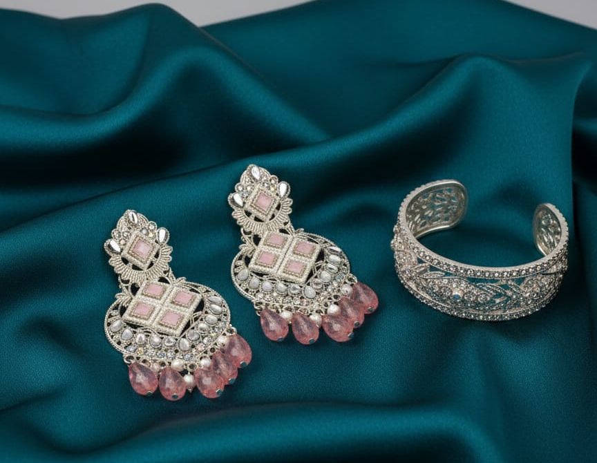 Ladies Light Pink Designer Drop Earrings