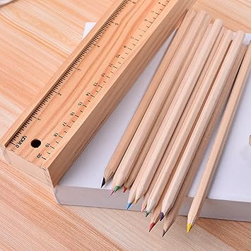 Non Polished Plain Wooden Colour Pencil with Box Antique 8x2
