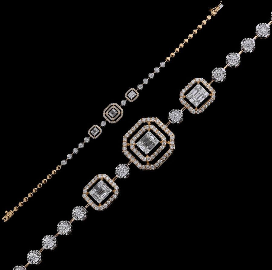 18k Gold Baguette and Round Diamond Bracelet