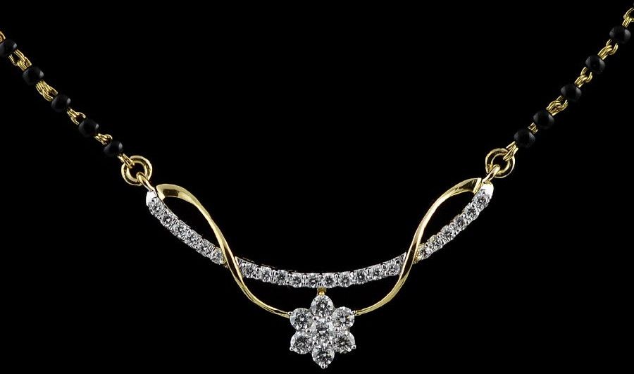 18k Gold Contemporary Curved Diamond Mangalsutra