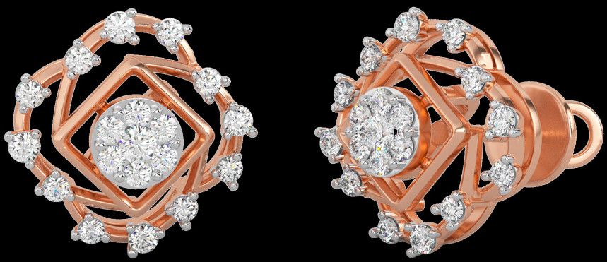 18k Gold Contemporary Hexagon Diamond Cluster Studs