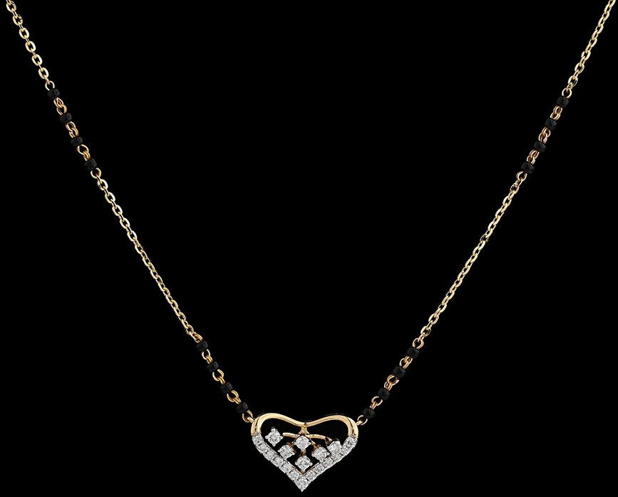 18K Heart Shape Gold Diamond Mangalsutra