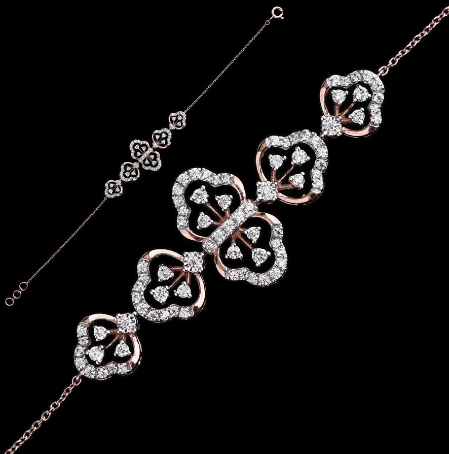 18k Rose Gold Floral Clover Diamond Bracelet