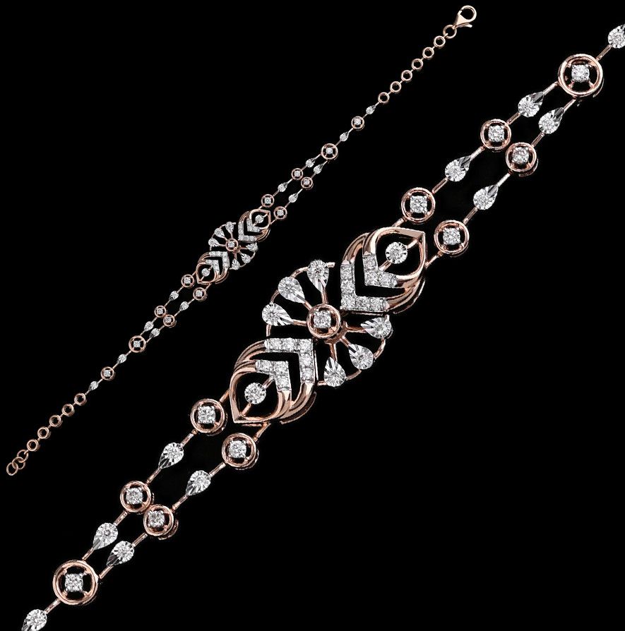18k Rose Gold Geometric Diamond Link Bracelet