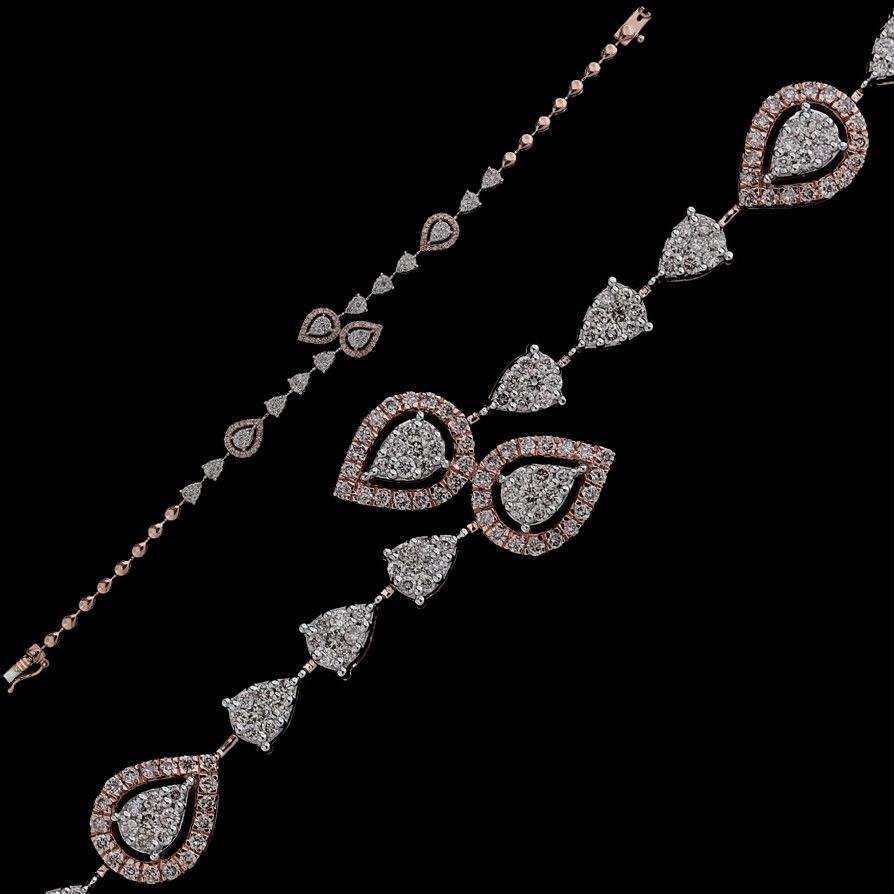 18k Rose Gold Pear Shaped Diamond Cluster Bracelet