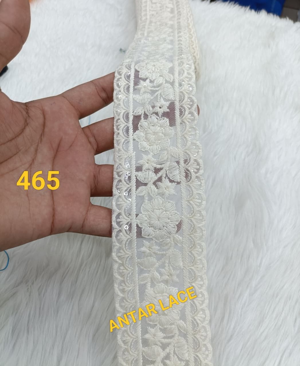 White Floral Thread Embroidery Net Lace