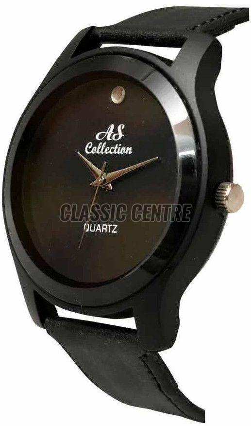 Black Leather Strap Men Analog Watch